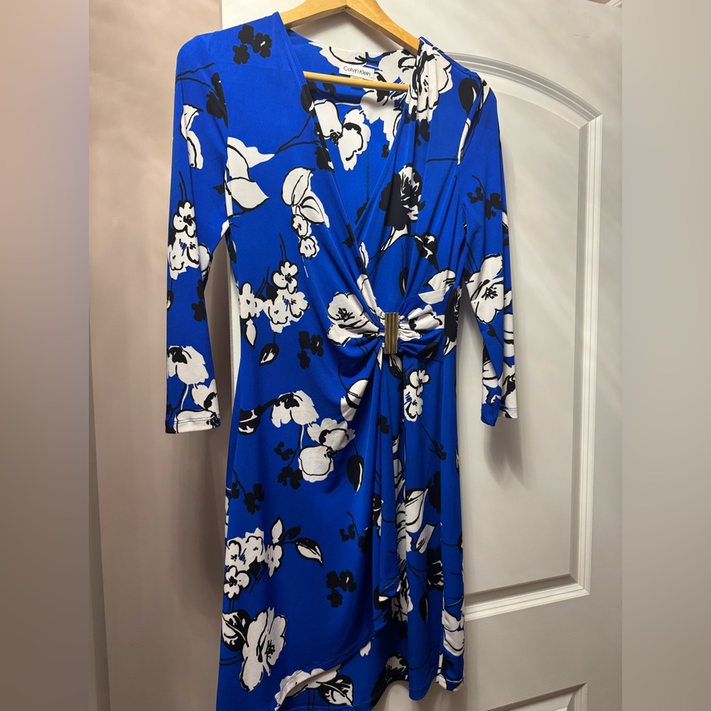 Calvin Klein Blue and Black Patterned dress